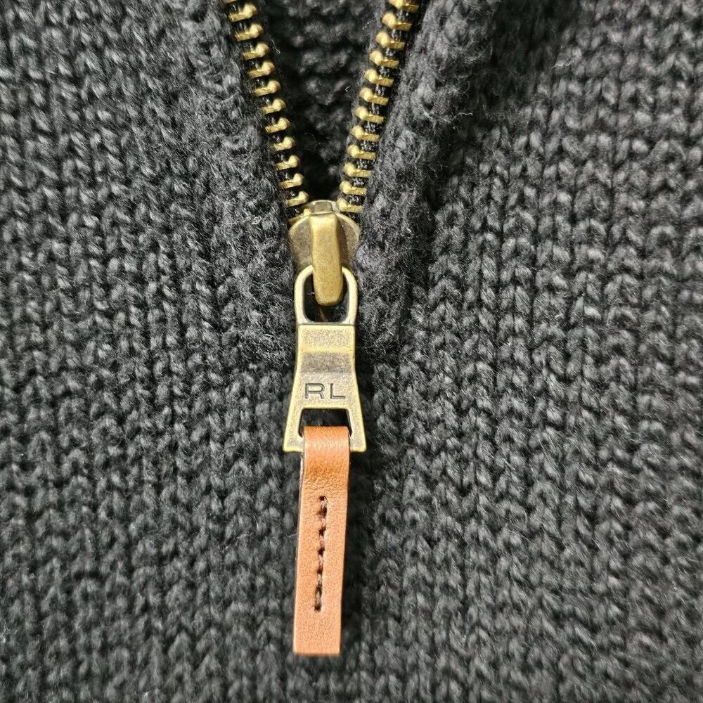 Polo Ralph Lauren Knit Mockneck Quarter Zip Cotton Black Sweater